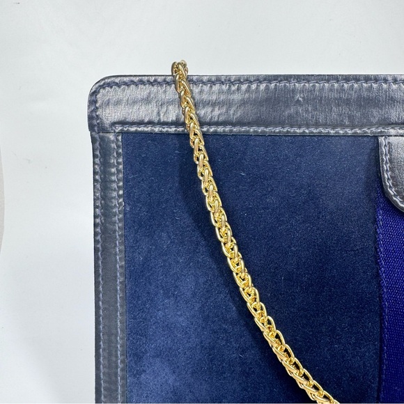 Gucci Vintage large Clutch crossbody bag Handbag Suede Leather navy blue - Picture 9 of 12